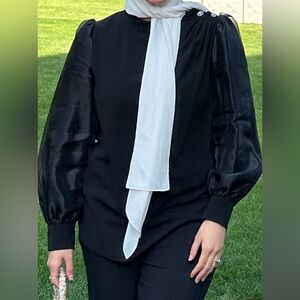 KAYRA satin balloon sleeve with embellishments on one shoulder